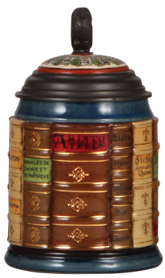 Mettlach stein, .5L, 2001E, glazed relief, Book stein for Natural Science, inlaid lid, mint.