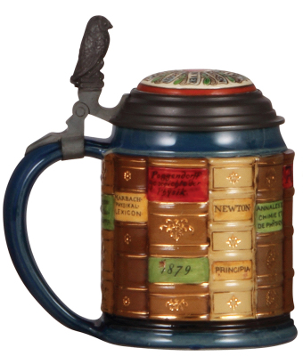 Mettlach stein, .5L, 2001E, glazed relief, Book stein for Natural Science, inlaid lid, mint. - 3