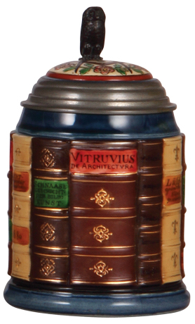 Mettlach stein, .5L, 2001F, glazed relief, Book stein for Architecture, inlaid lid, mint.