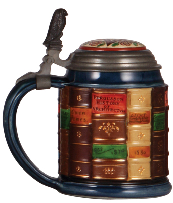 Mettlach stein, .5L, 2001F, glazed relief, Book stein for Architecture, inlaid lid, mint. - 3