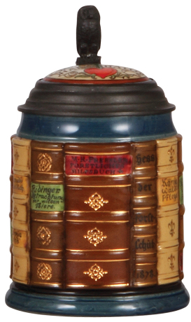 Mettlach stein, .5L, 2001H, glazed relief, Book stein for Forestry, inlaid lid, mint.