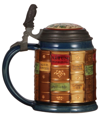 Mettlach stein, .5L, 2001H, glazed relief, Book stein for Forestry, inlaid lid, mint. - 3