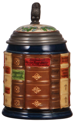 Mettlach stein, .5L, 2001L, glazed relief, Book stein for Mining, inlaid lid, mint.