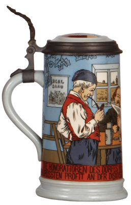 Mettlach stein, 1.0L, 2886, etched, inlaid lid, mint. - 3