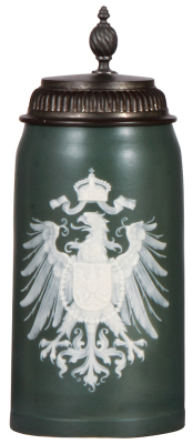 Mettlach stein, 1.0L, 2951, cameo, Adler, pewter lid, mint.