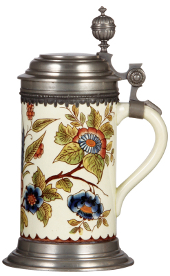 Mettlach stein, 1.0L, 5024, Faience, pewter lid, mint.     - 2