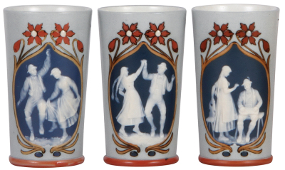 Three Mettlach beakers, .25L, 2815, 2816, 2781, cameo & etched, by Stahl, all mint. - 2
