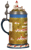 Mettlach stein, 3.8L, 15.9'' ht., 2038, decorated relief, Rodenstein, inlaid lid, mint. - 3