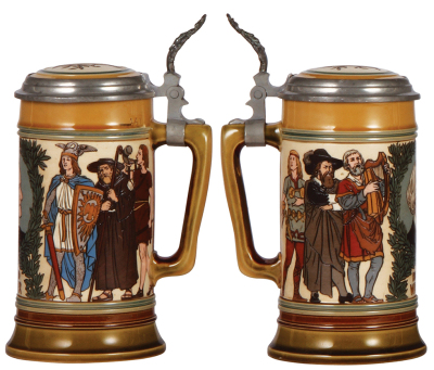 Mettlach stein, .5L, 2798, etched, Richard Wagner, inlaid lid, mint. - 2