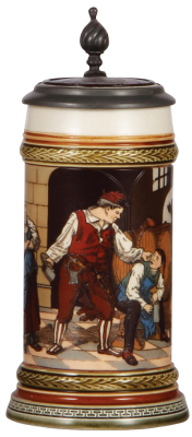 Mettlach stein, .5L, 2282, etched, inlaid lid, mint.