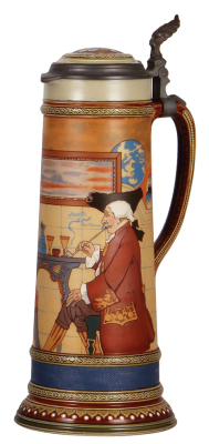 Mettlach stein, 2.5L, 16.0" ht., 2751, etched, by H. Schlitt, inlaid lid, mint.