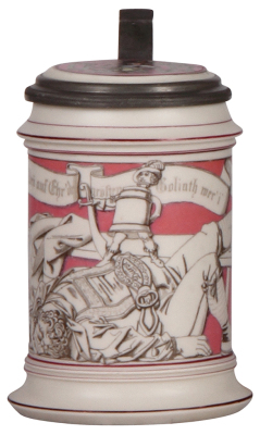 Mettlach stein, .5L, 728, parian ware, rare full color inlaid lid, mint.