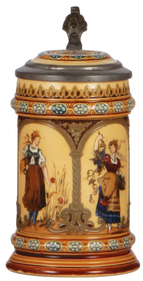 Mettlach stein, .25L, 1972, etched, inlaid lid, mint.