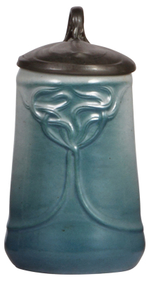 Stoneware stein, .5L, by Jacob Scharvogel, München, Art Nouveau, rare blue/green glaze, pewter lid, mint. - 4