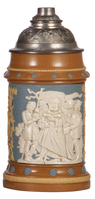 Mettlach stein, 1.0L, 202, relief, pewter lid, mint.