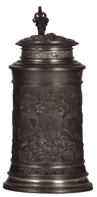 Pewter stein, .5L, relief, Prussian eagle, pewter lid, mint.