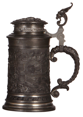 Pewter stein, .5L, relief, Prussian eagle, pewter lid, mint. - 2