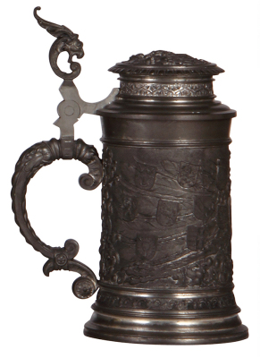 Pewter stein, .5L, relief, Prussian eagle, pewter lid, mint. - 3