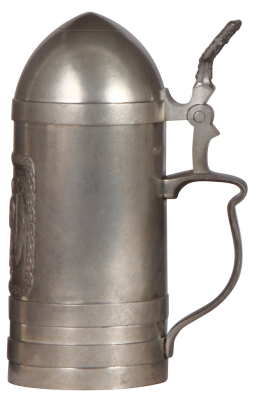 Pewter stein, .5L, Artillery Shell, marked F. Glas, München, pewter lid, mint. - 2