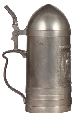 Pewter stein, .5L, Artillery Shell, marked F. Glas, München, pewter lid, mint. - 3