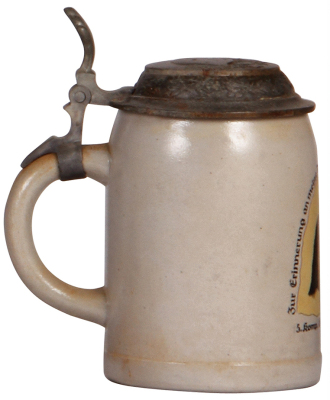 Third Reich stein, .5L, stoneware, 5. Komp., Geb. Jäg. Ers. Btl. 99, Sonthofen i./Allg. 1940, pewter lid with relief helmet, pewter tear repaired, otherwise mint. - 3