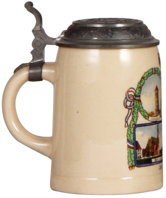 Third Reich stein, .5L, pottery, qöj 50. List auf Sylt, pewter lid with relief telegraph symbol, a little wear. - 3