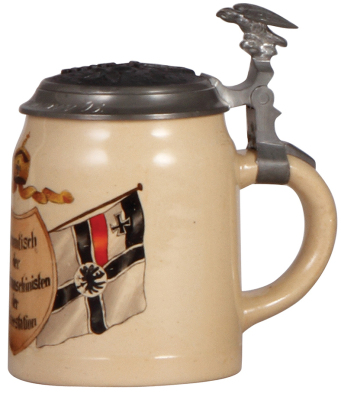 Military stein, .5L, pottery, Stammtisch der Berufsmaschinisten der Osteestation, relief pewter lid: Marine, 1905 - 1908, owner's name, mint. - 2