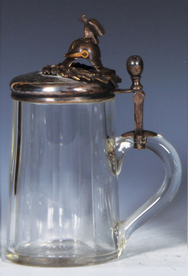 Glass stein, .5L, blown, faceted, silver lid, helmet finial, inscription: Garde Corps Berlin 1890 - 1900, mint. - 2