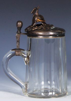 Glass stein, .5L, blown, faceted, silver lid, helmet finial, inscription: Garde Corps Berlin 1890 - 1900, mint. - 3