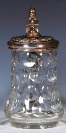 Glass stein, .5L, blown, cut, silver lid, 1870, Elass Othringe, Wilhelm I. finial, mint.