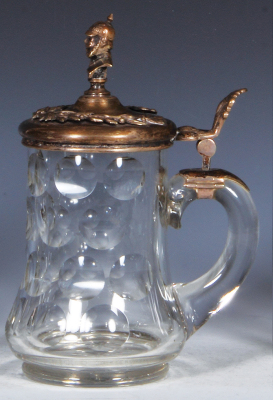 Glass stein, .5L, blown, cut, silver lid, 1870, Elass Othringe, Wilhelm I. finial, mint. - 2