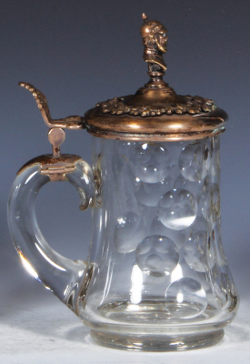 Glass stein, .5L, blown, cut, silver lid, 1870, Elass Othringe, Wilhelm I. finial, mint. - 3