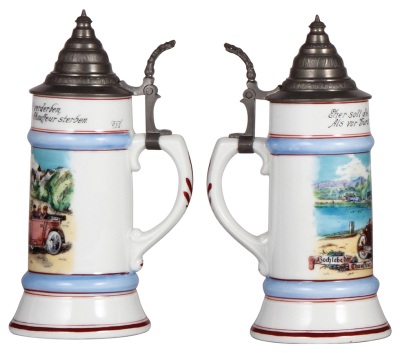 Porcelain stein, .5L, transfer & hand-painted, Occupational Chauffeur [Chauffeur], rare scene, pewter lid, mint. - 2