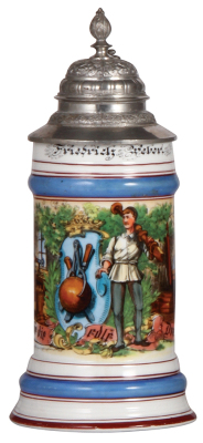 Porcelain stein, .5L, transfer & hand-painted, Occupational Drechslerei [Wood Lathe Operator], pewter lid, rare, mint.  