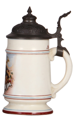 Porcelain stein, .5L, transfer, Zum Wohl, Munich Child, pewter lid, lithophane, mint. - 2