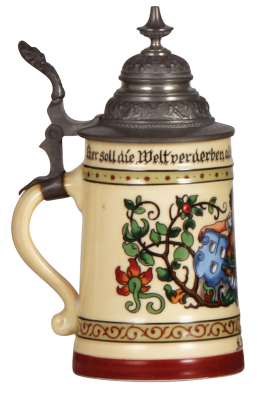Porcelain stein, .5L, transfer & hand-painted, Occupational Dachdecker [Roofer], pewter lid, mint. From the Etheridge Collection. - 3