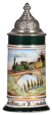 Porcelain stein, .5L, transfer & hand-painted, Occupational Lokomotivführer [Train Operator], pewter lid, mint.