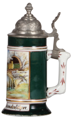 Porcelain stein, .5L, transfer & hand-painted, Occupational Lokomotivführer [Train Operator], pewter lid, mint. - 2