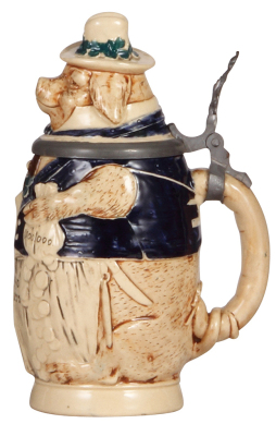 Character stein, .5L, pottery, 770, by J.W. Remy, Pig with Money Bag, mint. - 2