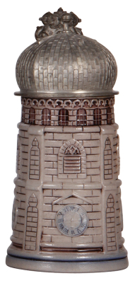 Character stein, .5L, stoneware, marked T.W., Munich Frauenkirche Tower, mint.