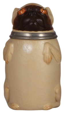 Mettlach stein, .5L, 2018, Character, Pug Dog, inlaid lid, mint.