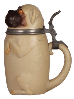 Mettlach stein, .5L, 2018, Character, Pug Dog, inlaid lid, mint. - 2