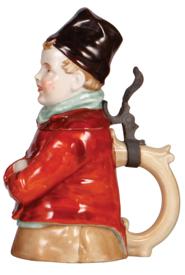 Character stein, .5L, porcelain, marked Musterschutz, by Schierholz, Dutch Boy, very good repair of chip on lid. - 2