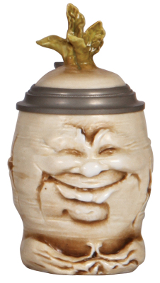 Character stein, .3L, porcelain, marked Musterschutz, by Schierholz, Happy Radish, excellent repair of chips on leaves.