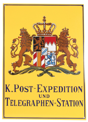 Enameled metal sign, 22.0" x 31.5", K. Post Expedition und Telegraphen Station, very good condition.