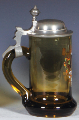 Glass stein, .25L, blown, amber, transfer & hand-painted, Munich Child, pewter lid, mint. - 3