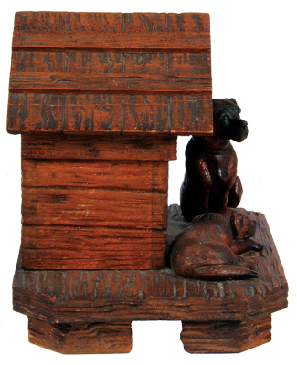 Black Forest dog house box, early 1900s, carved in Brienz Switzerland, linden wood, two Saint Bernard dogs, 7.3" x 8.1" x 6.2", glass eyes, very good condition, excellent quality. - 3