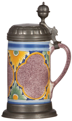 Faience stein, 10.2" ht., Bayreuther Walzenkrug, pewter lid & footring, pewter touch mark, lid dated 1786, very good condition. - 2