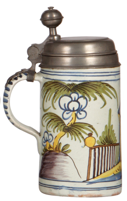 Faience stein, 8.8'' ht., mid 1700s, Dresdner Walzenkrug, pewter lid, very good condition. - 3