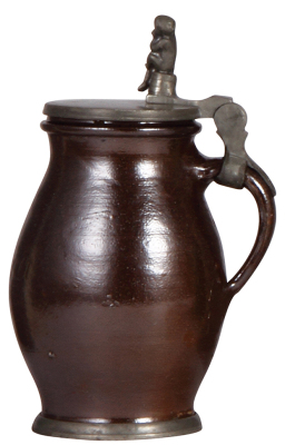 Stoneware stein, 7.1" ht., Birnkrug, c.1850, brown glaze, incised Rosina on body, pewter lid, good condition. - 2